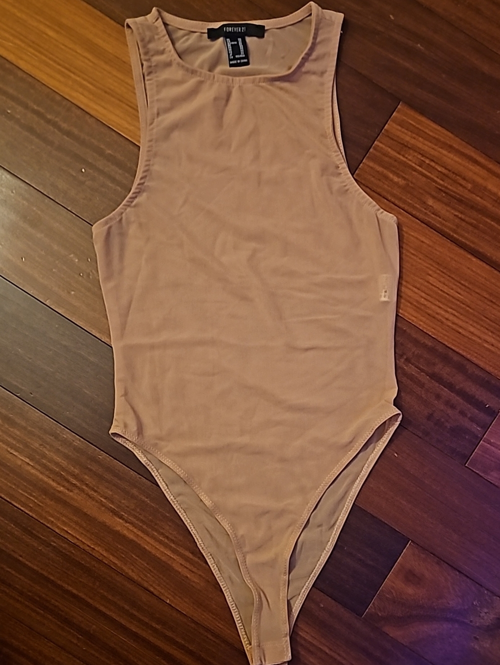 Forever 21 Nude Beige Sleeveless Sheer Bodysuit